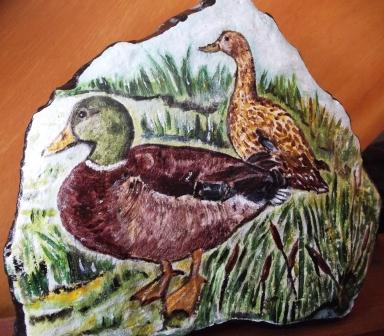 Canards - Acrylique sur pierre 