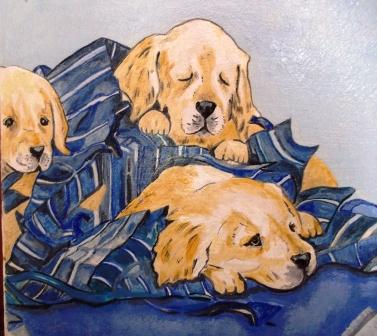 Chiots Labrador - Acrylique nave sur bois