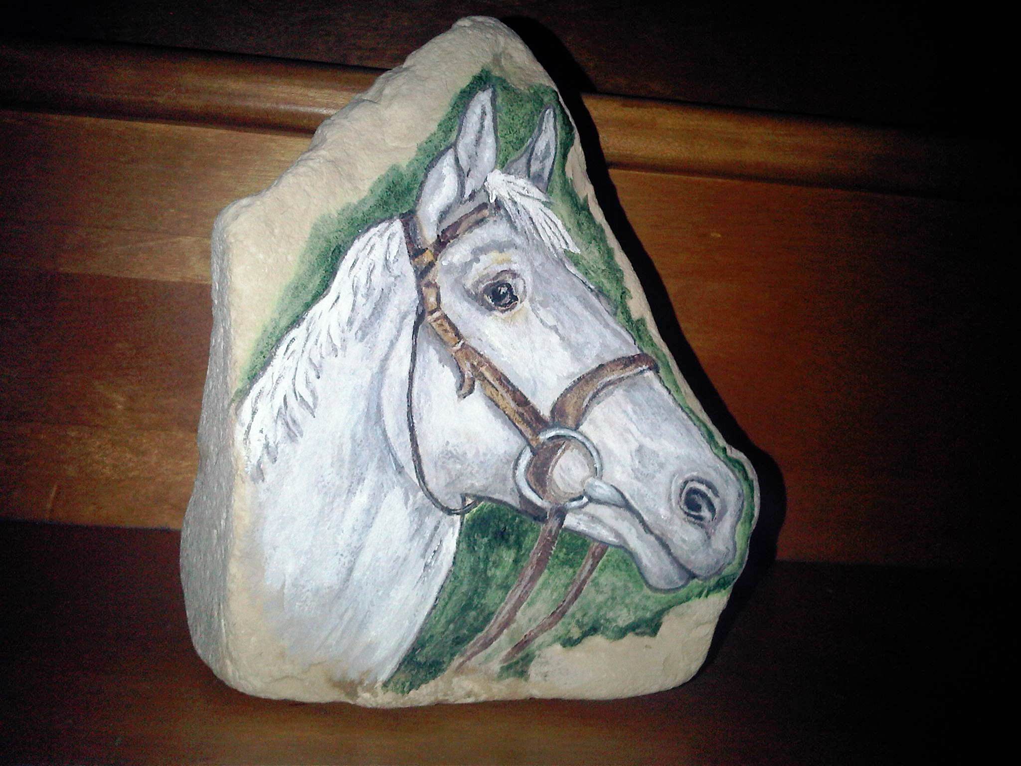 Cheval blanc sur pierre